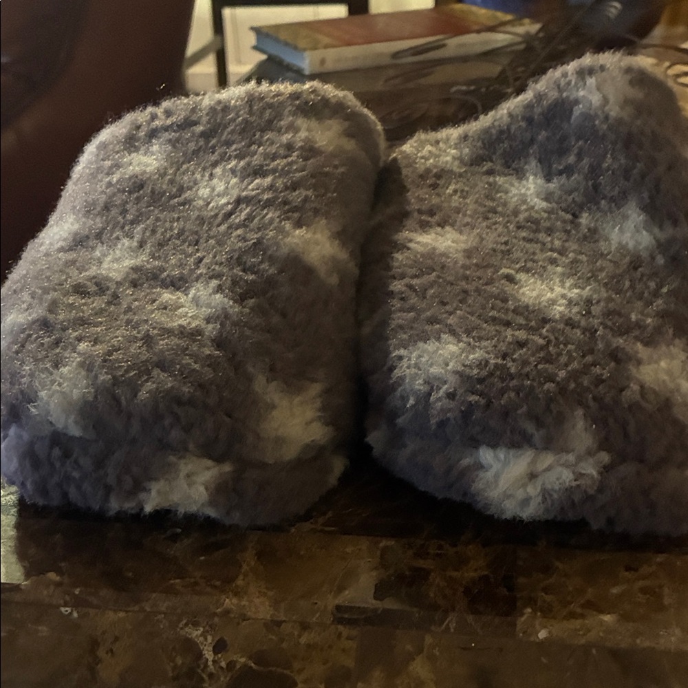 Rachel Plush Slippers in Gray and White